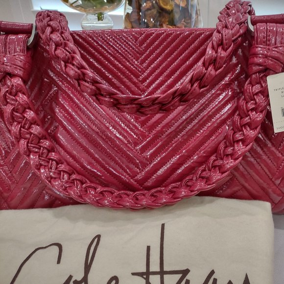 Cole Haan Laury Ruby Red Patent Leather Triple Comp. Satchel - Picture 6 of 6